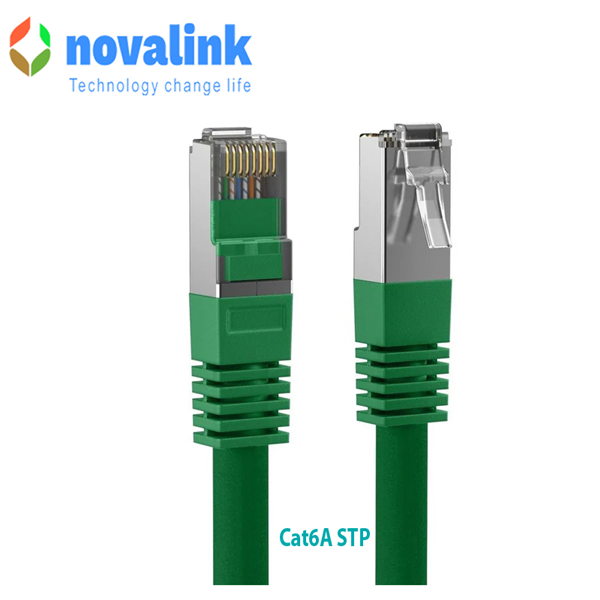 Dây nhảy mạng cat6A STP dài 2m Novalink mã  NV-63104A màu xanh greeen tiết diện 24AWG, 550mhz tốc độ 10Gbps